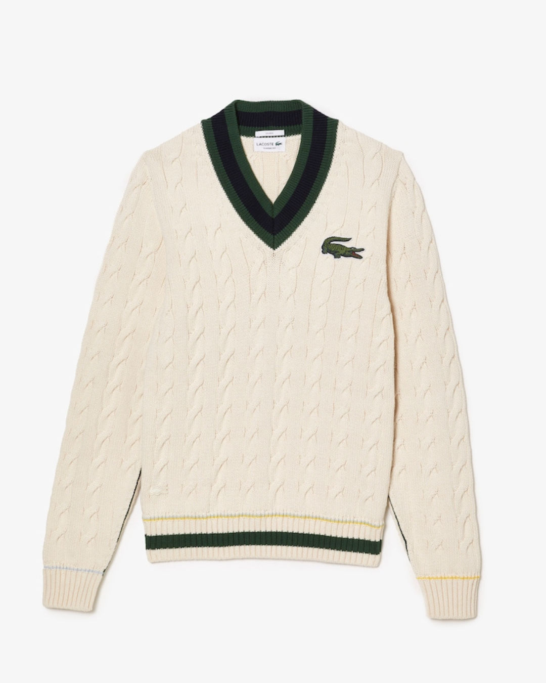 Lacoste Unisex V-hals Kabelstrikket Sweater I Økologisk Bomuld