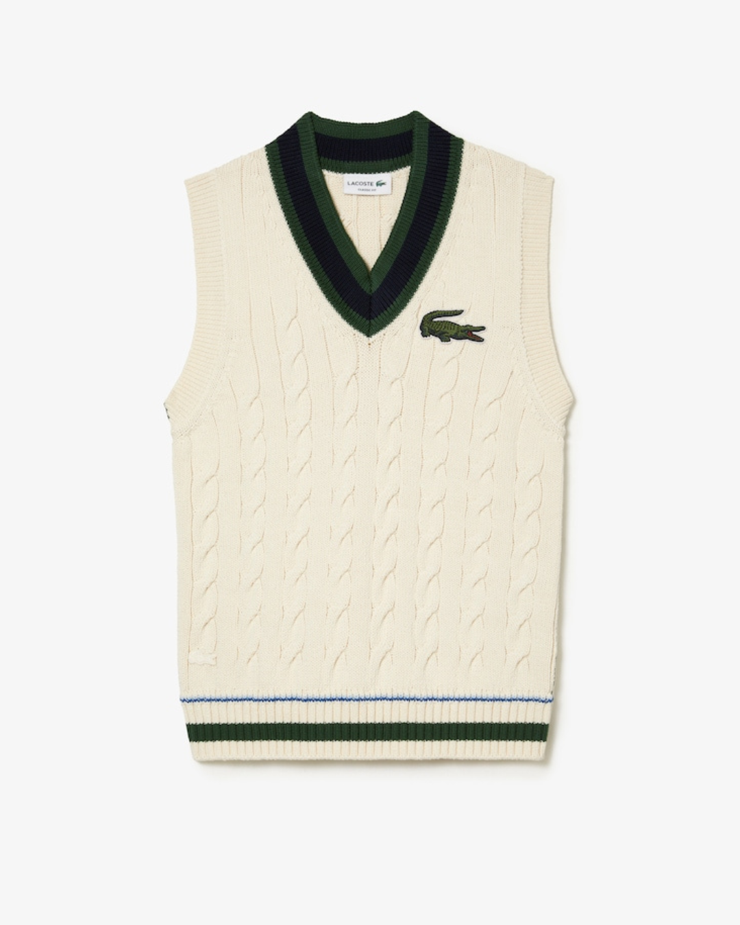 Lacoste Unisex Vest Kabelstrikket Sweater I Økologisk Bomuld