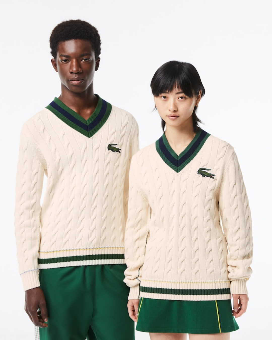 Lacoste Unisex V-hals Kabelstrikket Sweater I Økologisk Bomuld