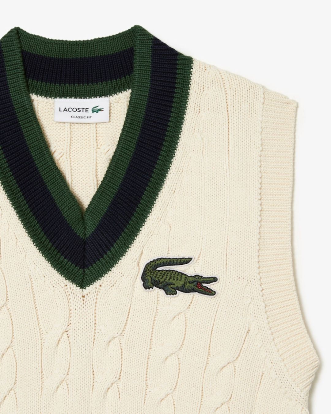 Lacoste Unisex Vest Kabelstrikket Sweater I Økologisk Bomuld