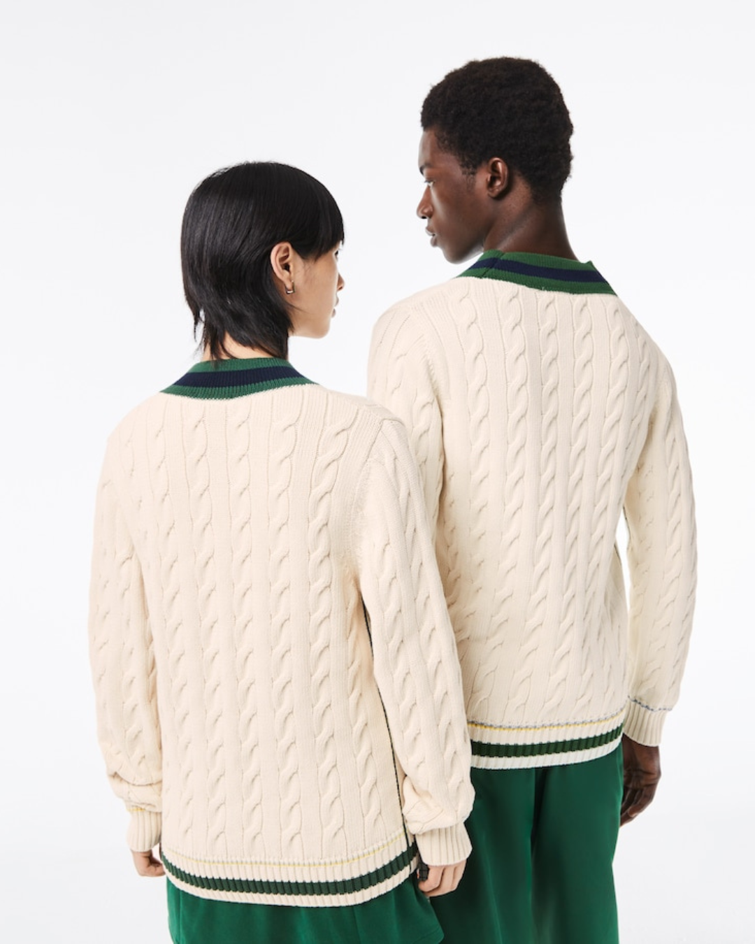 Lacoste Unisex V-hals Kabelstrikket Sweater I Økologisk Bomuld