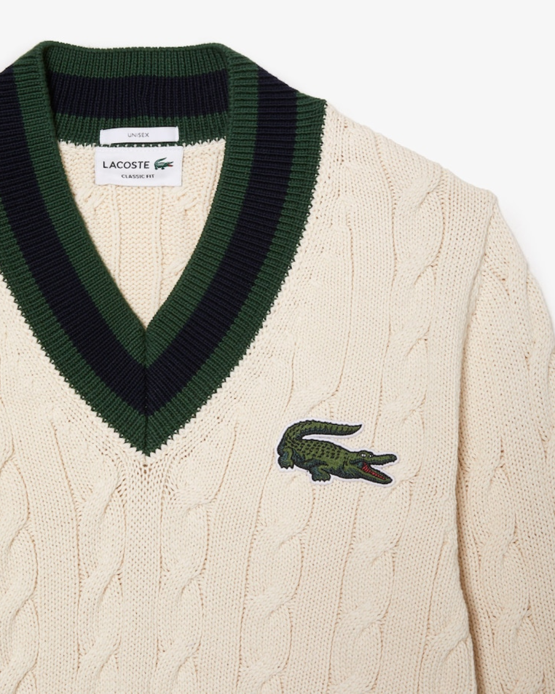 Lacoste Unisex V-hals Kabelstrikket Sweater I Økologisk Bomuld