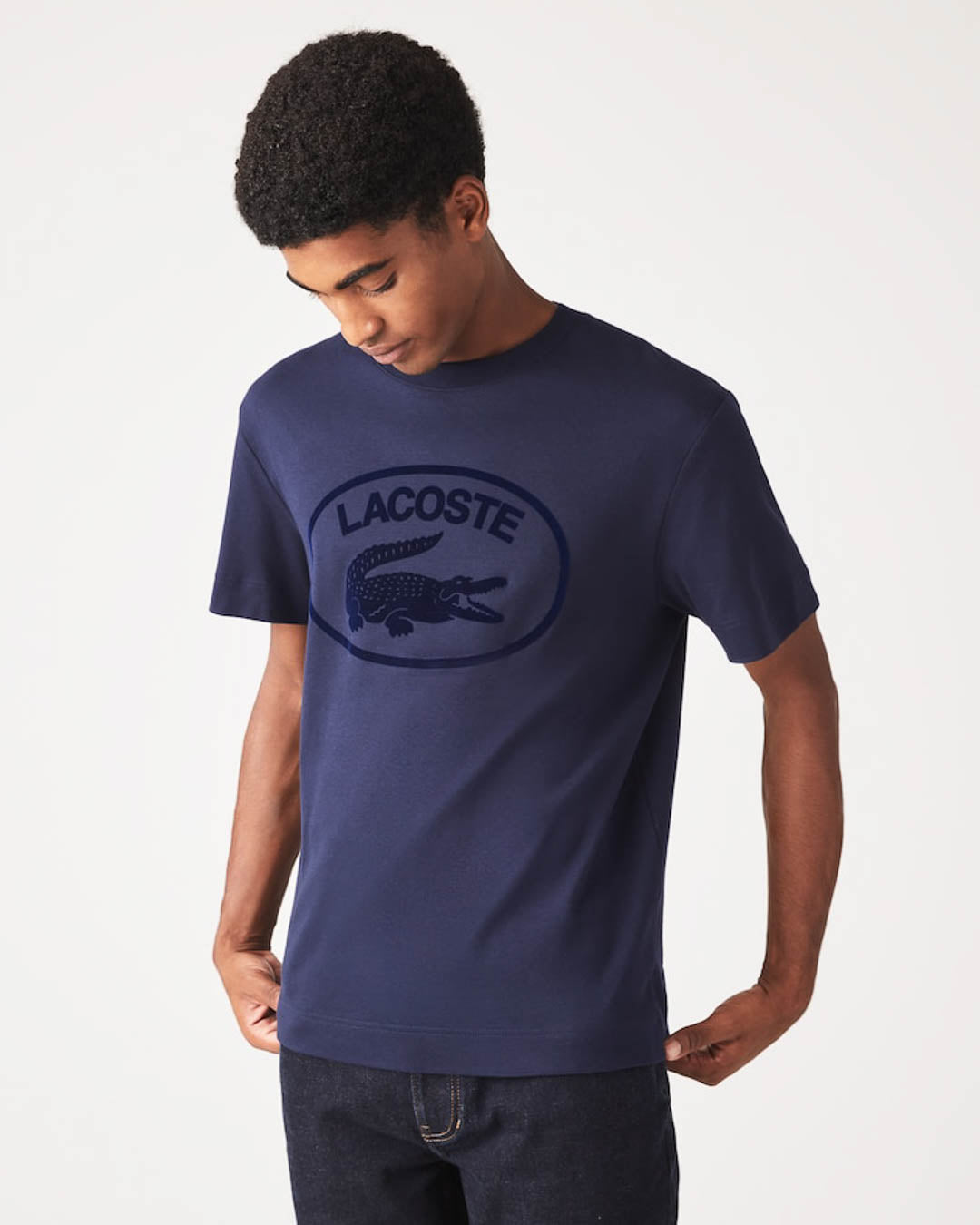 Lacoste Herre Relaxed Fit tone-i-tone mærket bomuld T-shirt